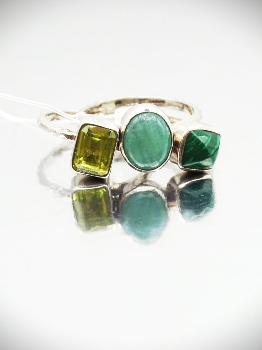 LORI BONN Sterling Silver Amazonite Citrine Malachite Set of Three Rings Size 9
